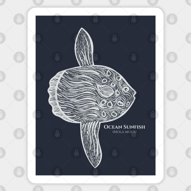 Ocean Sunfish or Mola with Common and Latin Names Sticker by Green Paladin